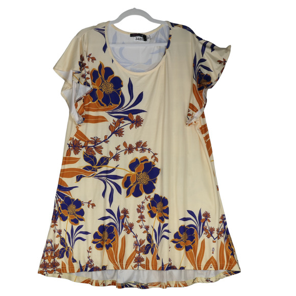 Azalea Zulily Sheath Mini Dress Short Sleeve Womens 2X Yellow Floral Retro Boho - Picture 1 of 9